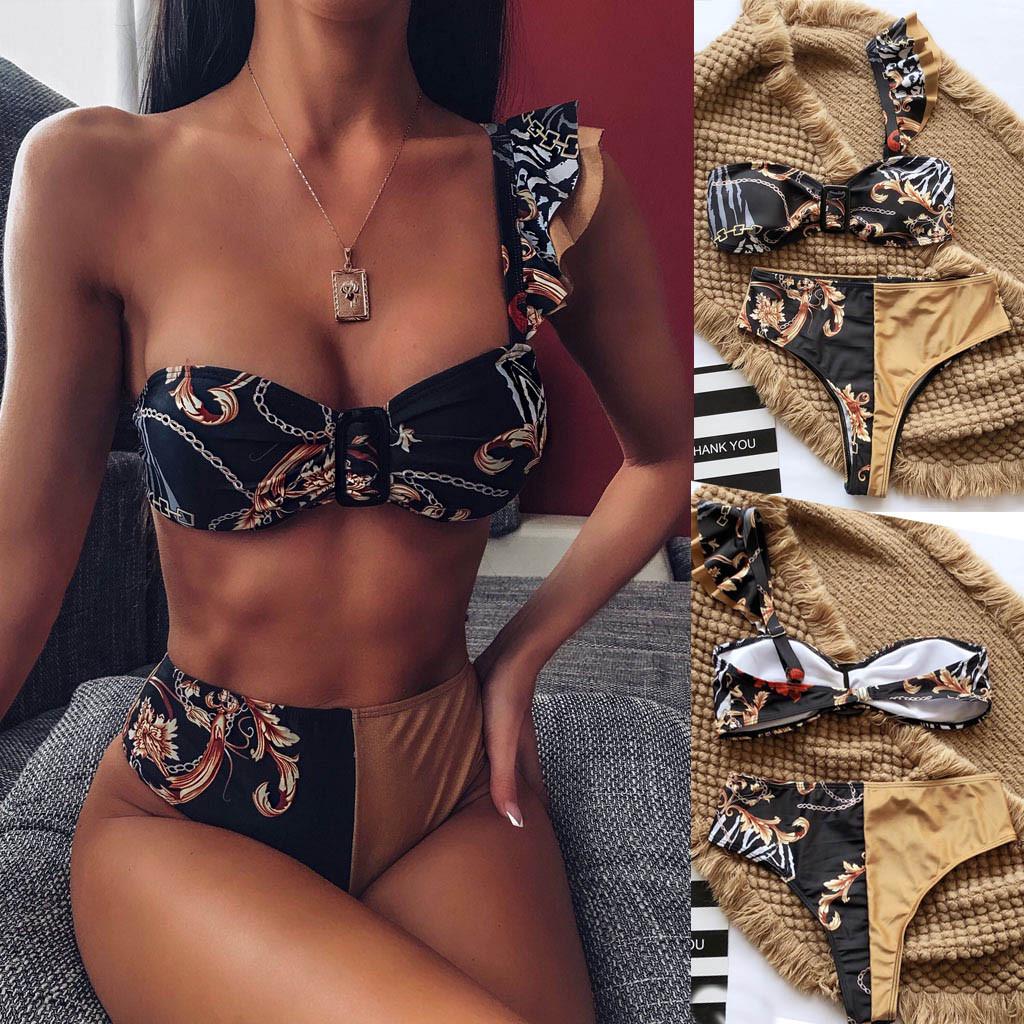 Buy SPRO Sexy Women Patchwork Ruffles Buckle Bikini Push Up Padded