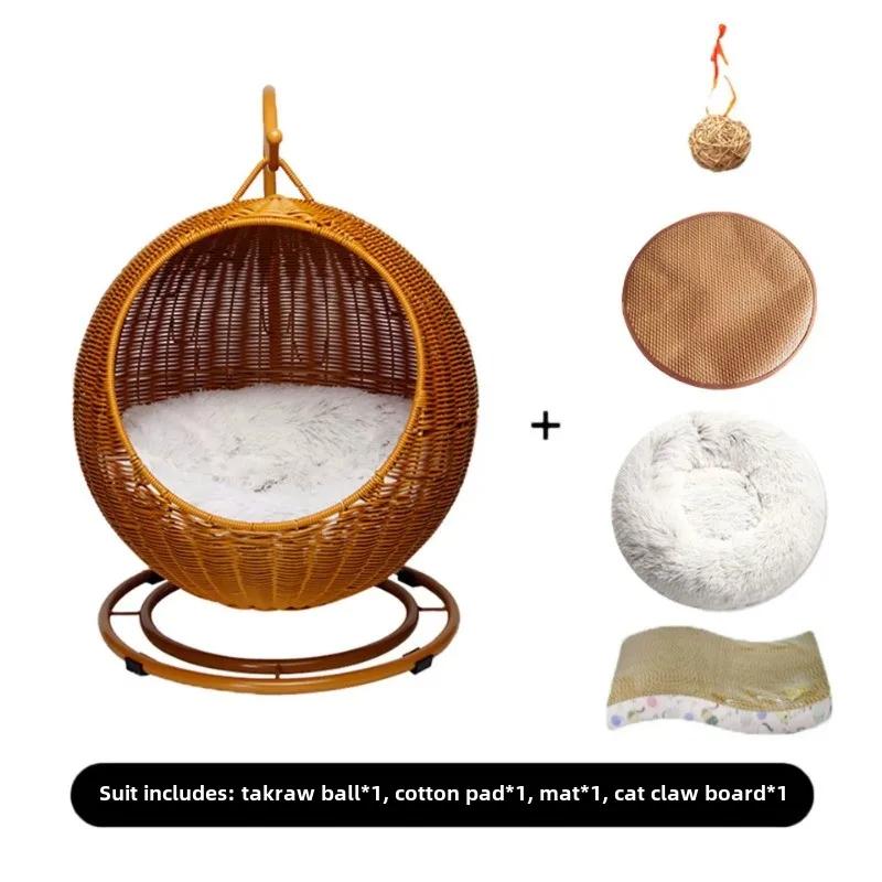 Semi-enclosed Pet Hammock Hanging Cat Nest Round Rattan Cat Cage Cat Bed with Plush Cushion Pet Cradle Bed Cat Accessories
Semi-enclosed Pet Hammock Hanging Cat Nest Round Rattan Cat Cage Cat Bed with Plush Cushion Pet Cradle Bed Cat Accessories