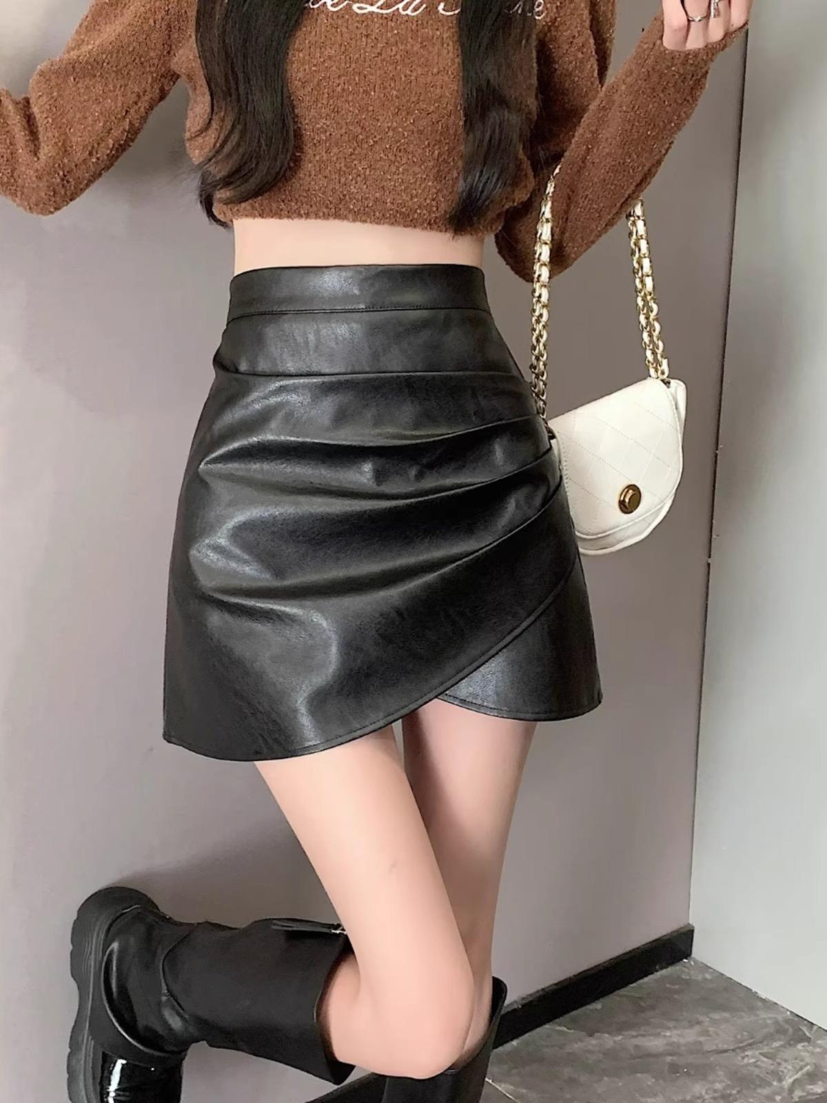 Women s High-Waist Black PU Leather Pleated A-Line Skirt - Autumn/Winter Korean Style with Anti-Exposure Design. S
Women s High-Waist Black PU Leather Pleated A-Line Skirt - Autumn/Winter Korean Style with Anti-Exposure Design. S