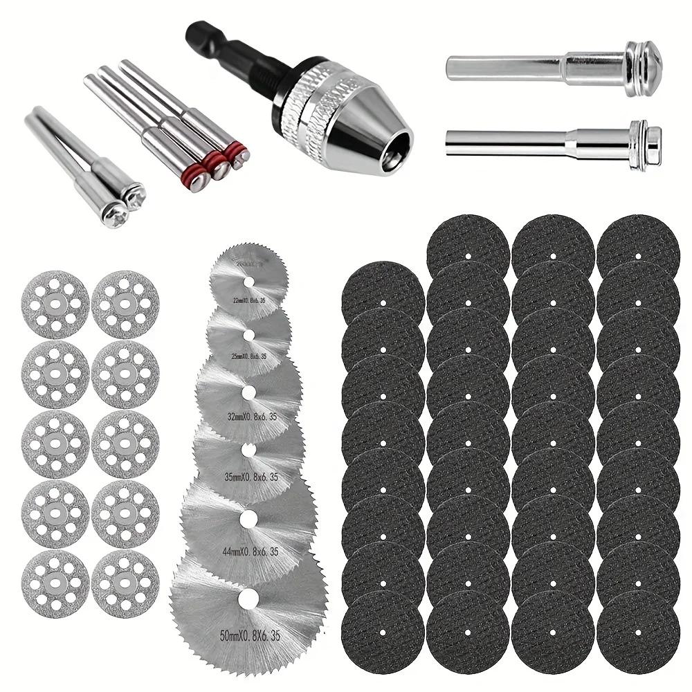 60pcs Rotary Cutting Wheel Tool Set Including Resin Cut-Off Discs Mini HSS Saw Blades and A Diamond Cutting Kit with Mandrels
60pcs Rotary Cutting Wheel Tool Set Including Resin Cut-Off Discs Mini HSS Saw Blades and A Diamond Cutting Kit with Mandrels