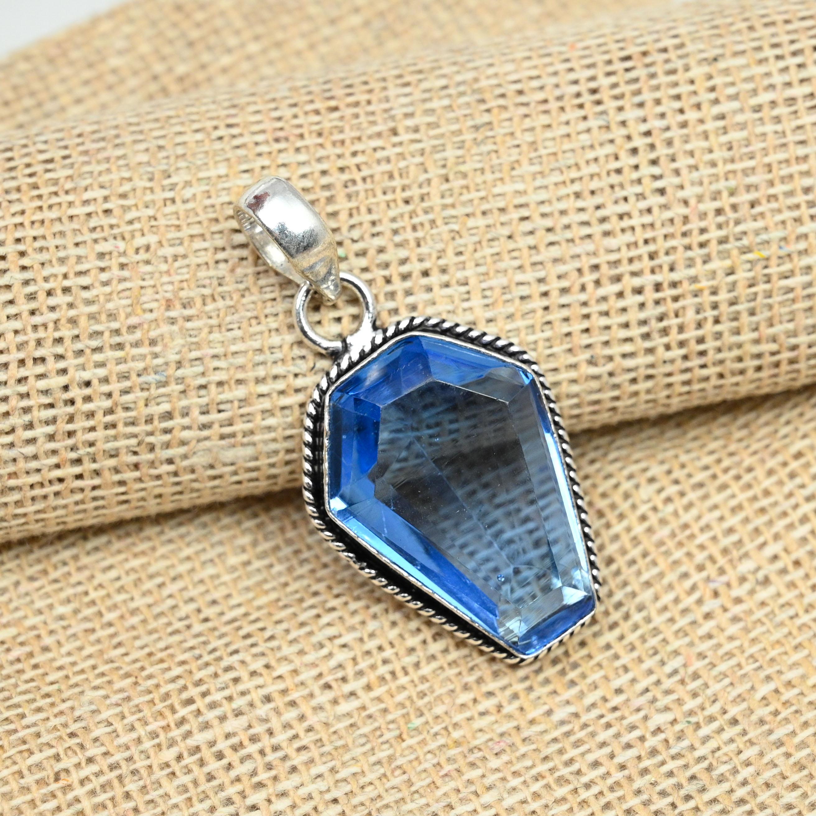 Танзанит драгоценный камень ручной работы твердый 925 серебряный кулон памятный подарок ювелирные изделия для нее 1.57 Inches синий