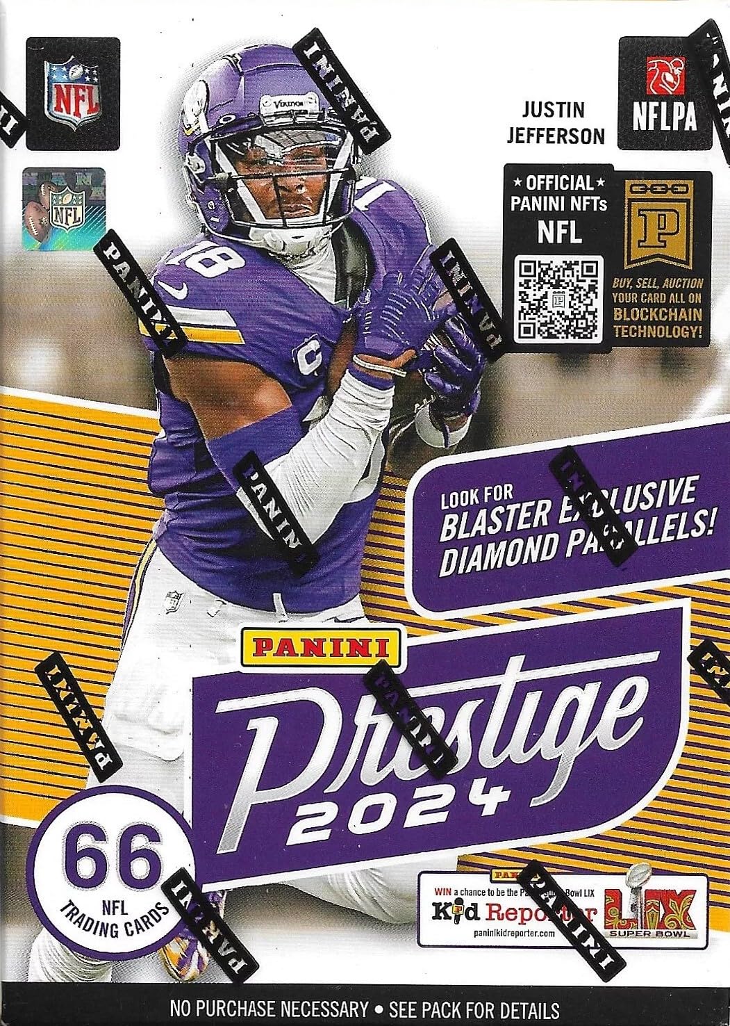 Карточка коллекционная футбольная Panini Prestige 2024 года в коробке Blaster фиолетовый
Карточка коллекционная футбольная Panini Prestige 2024 года в коробке Blaster фиолетовый