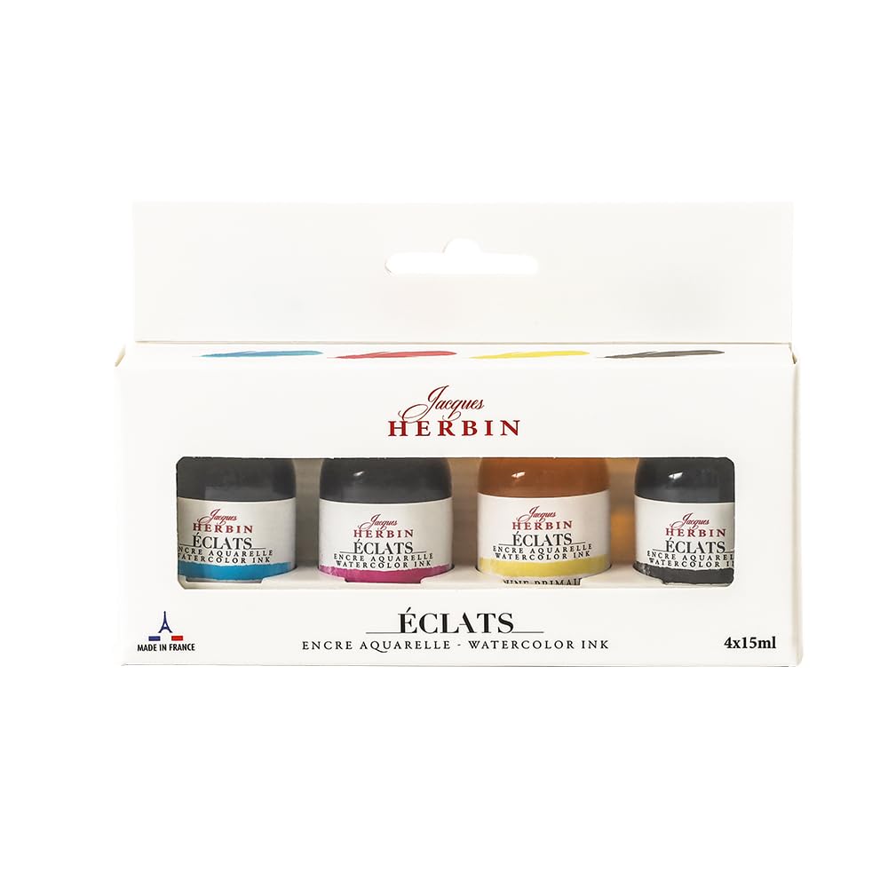 Eclat CMYK Mini Ink Set x 15ml Dye Ink for Fountain Pens HERBIN hb10900 (4 bottles) Pens/Glass Pens/Dip
Eclat CMYK Mini Ink Set x 15ml Dye Ink for Fountain Pens HERBIN hb10900 (4 bottles) Pens/Glass Pens/Dip