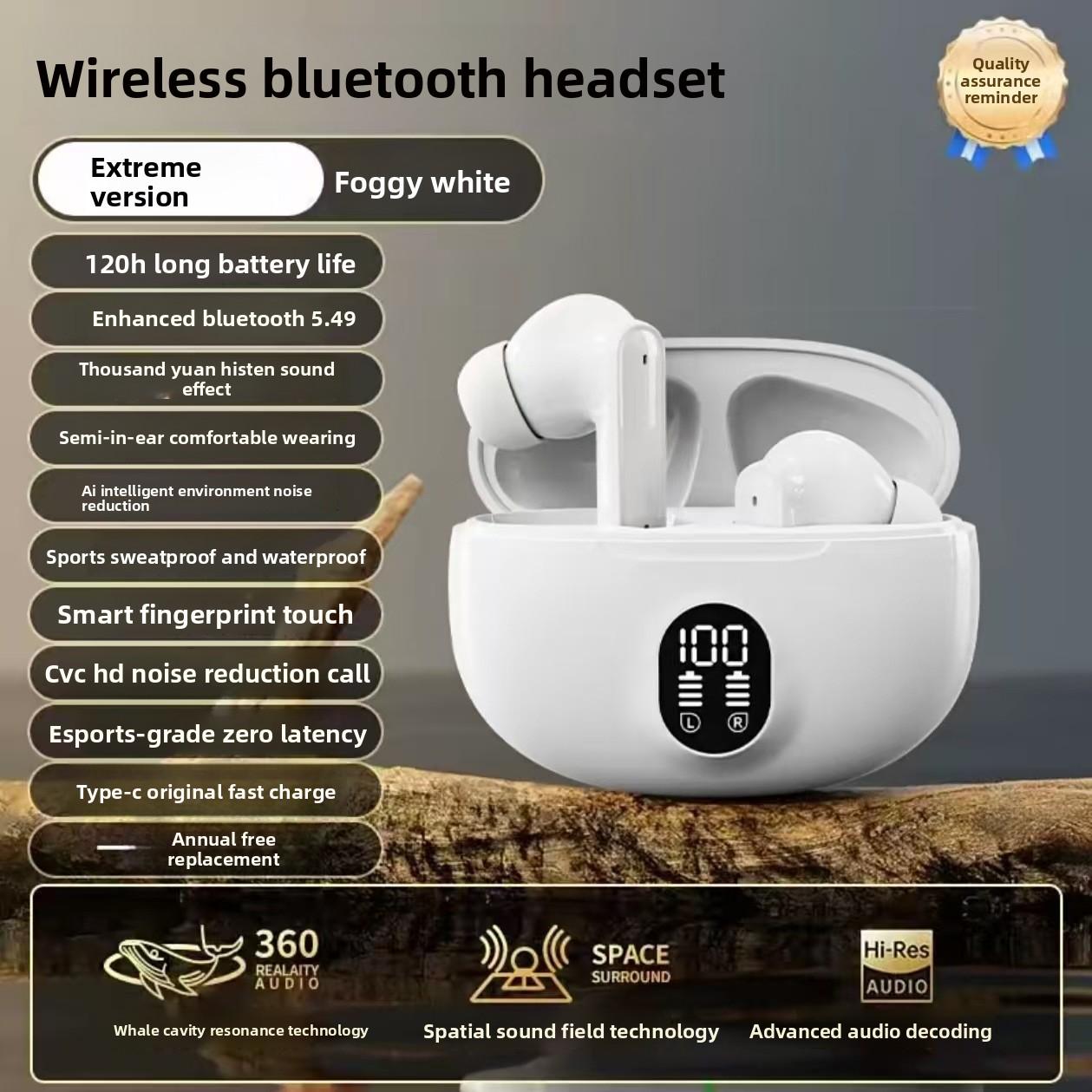 Бездротові Bluetooth-навушники TWS зі світлодіодним дисплеєм, спортивні внутрішньоканальні з шумозаглушенням, висока якість звуку, велика батарея, тривалий час роботи, HD-дзвінки Dust-Free White Supreme E
Бездротові Bluetooth-навушники TWS зі світлодіодним дисплеєм, спортивні внутрішньоканальні з шумозаглушенням, висока якість звуку, велика батарея, тривалий час роботи, HD-дзвінки Dust-Free White Supreme E