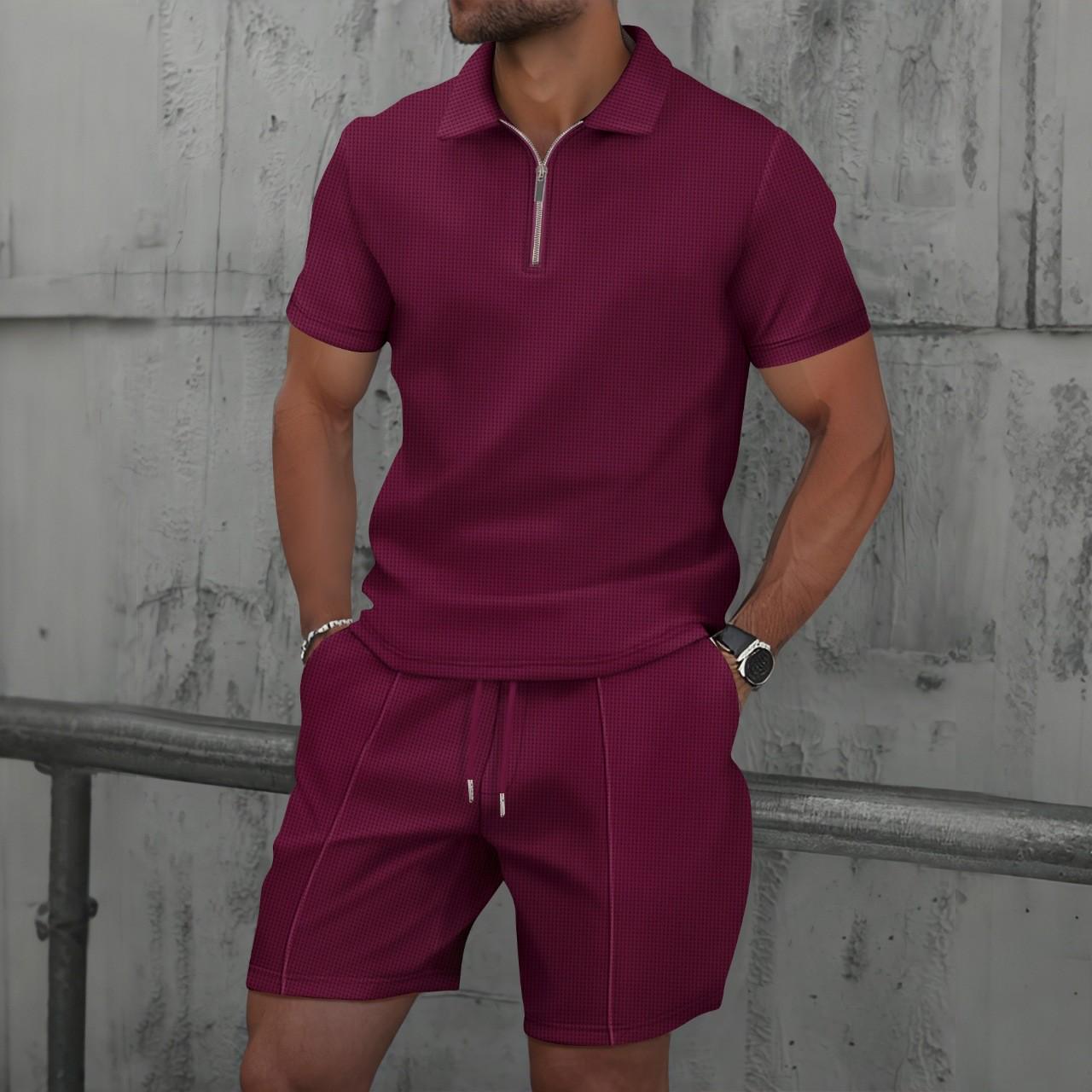 Men s Summer Waffle Knit Zipper Lapel Short Sleeve T-shirt and Shorts Set Large вино красного
Men s Summer Waffle Knit Zipper Lapel Short Sleeve T-shirt and Shorts Set Large вино красного