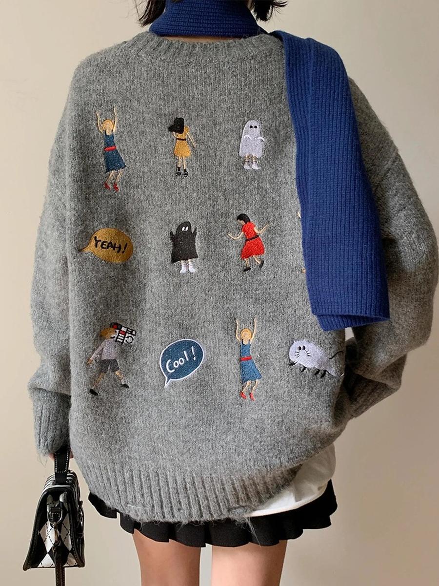Trendy Embroidered Slouchy Knit Sweater for Women - Autumn/Winter Loose Outerwear One Size сірий колір
Trendy Embroidered Slouchy Knit Sweater for Women - Autumn/Winter Loose Outerwear One Size сірий колір