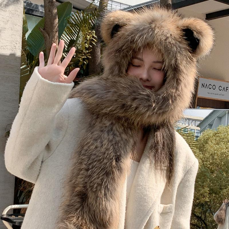 Raccoon fur teddy bear hat scarf, one-piece fur snow hat, women s winter warm double-sided real fur soft and cute ears,
Raccoon fur teddy bear hat scarf, one-piece fur snow hat, women s winter warm double-sided real fur soft and cute ears,