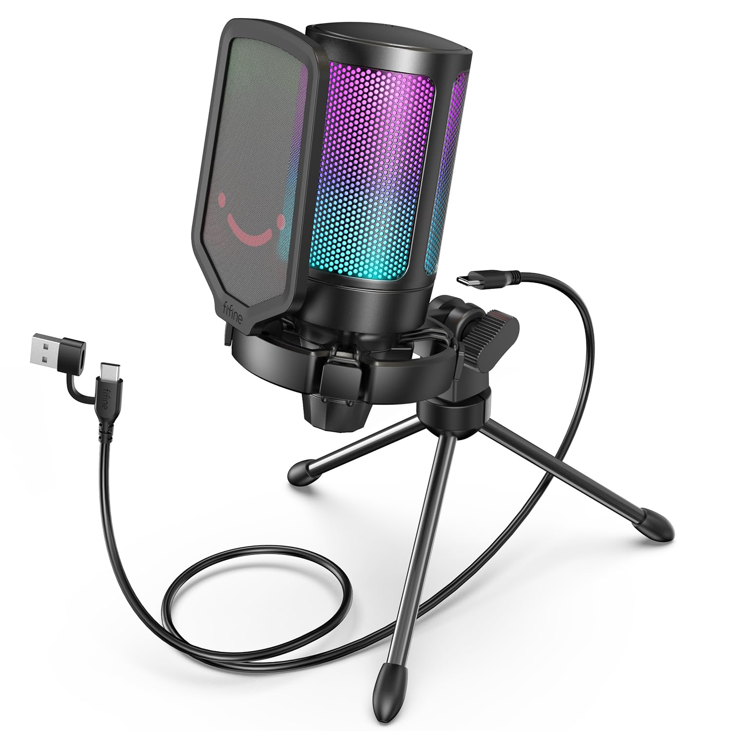 FIFINE USB Condenser Microphone with RGB Lighting, Cardioid Polar Pattern, Plug & Play, PC/PlayStation Microphone, USB-C to A Cable Included, One-Touc
FIFINE USB Condenser Microphone with RGB Lighting, Cardioid Polar Pattern, Plug & Play, PC/PlayStation Microphone, USB-C to A Cable Included, One-Touc