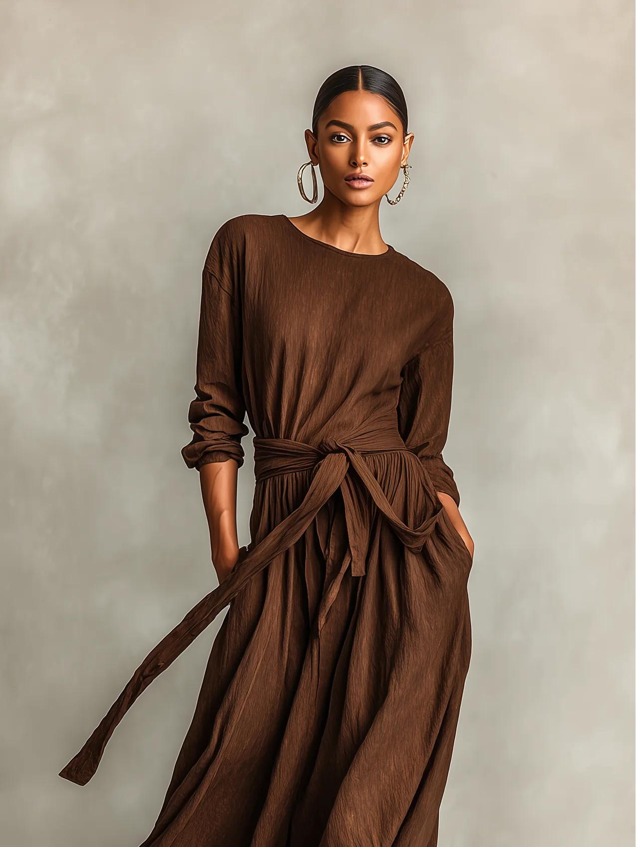 2026 Elegant European-American Women s Brown Woven Long-Sleeve Round Neck Dress XL темно-коричневого кольору
2026 Elegant European-American Women s Brown Woven Long-Sleeve Round Neck Dress XL темно-коричневого кольору