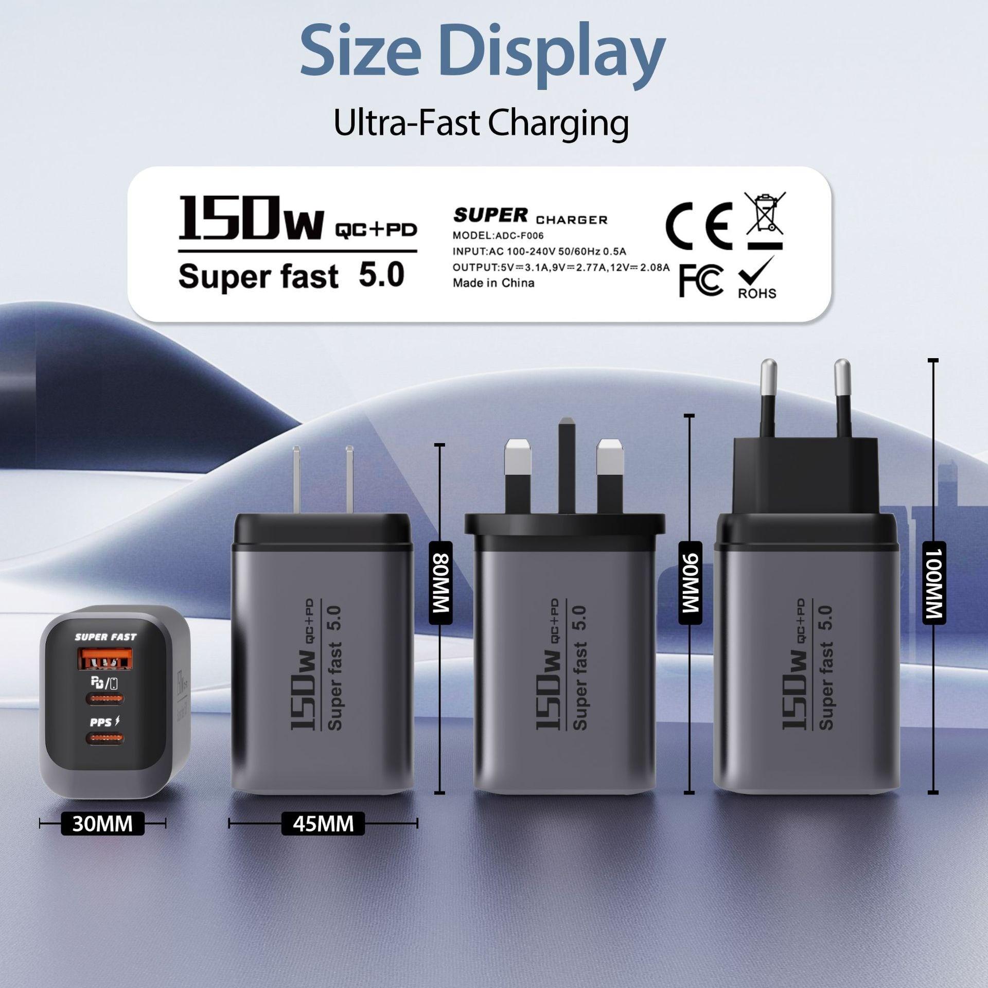 150W Universal Multi-Port Fast Charger for Phones & Small Appliances - EU/US/UK Compatible 317-(1U+2PD)-Full Protocol 25W-UK-Plug Gunmetal
150W Universal Multi-Port Fast Charger for Phones & Small Appliances - EU/US/UK Compatible 317-(1U+2PD)-Full Protocol 25W-UK-Plug Gunmetal