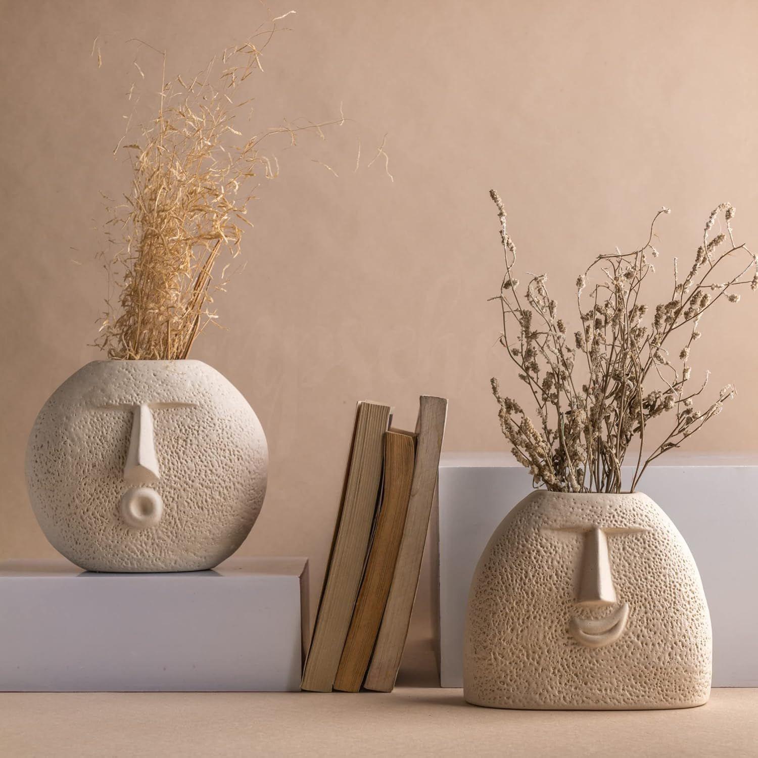 Ceramic Flower Vase | Set of 2 | Upbeat Face Vase 5.5 inches & Blowing Kiss Face Vase 6 inches (White, Raw Finish)
Ceramic Flower Vase | Set of 2 | Upbeat Face Vase 5.5 inches & Blowing Kiss Face Vase 6 inches (White, Raw Finish)