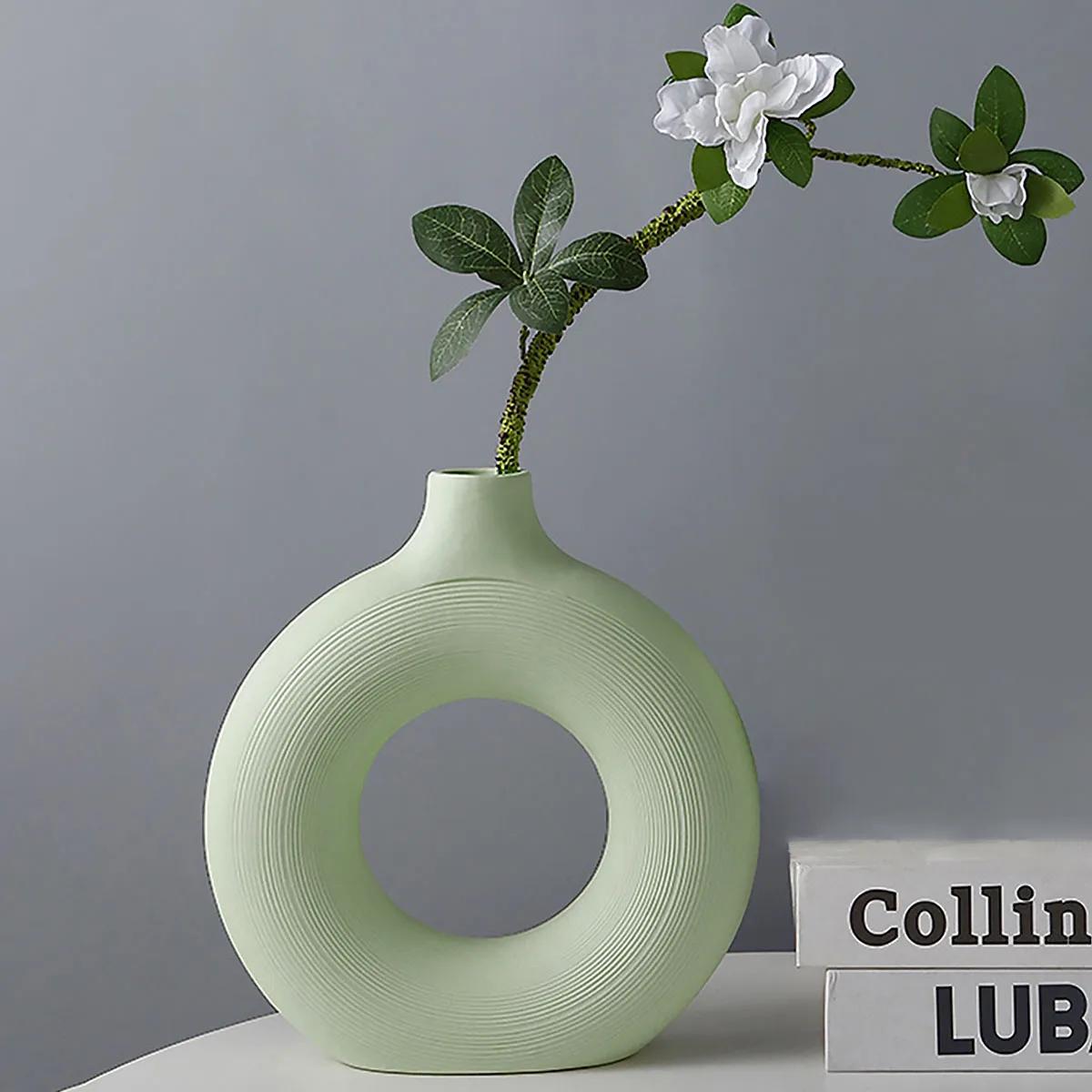 1 шт. - Керамическая ваза, круглая матовая ваза, минималистичная скандинавская богемная ваза, украшение для дома светло-зеленый