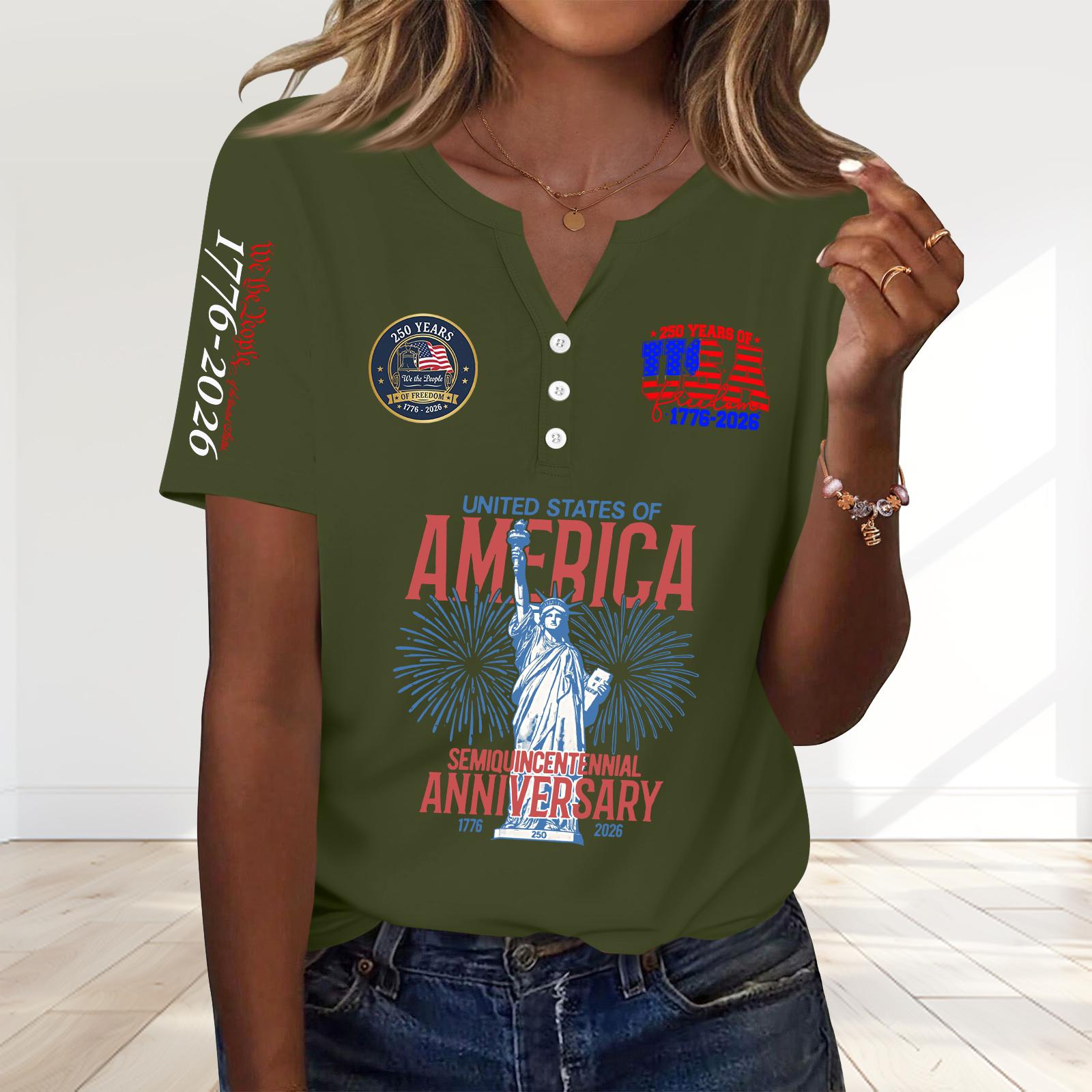 Womens Short Sleeve Henley Neck T Shirt with Statue of Print States Anniversary Graphic Top Casual Fit L армия зеленый
Womens Short Sleeve Henley Neck T Shirt with Statue of Print States Anniversary Graphic Top Casual Fit L армия зеленый