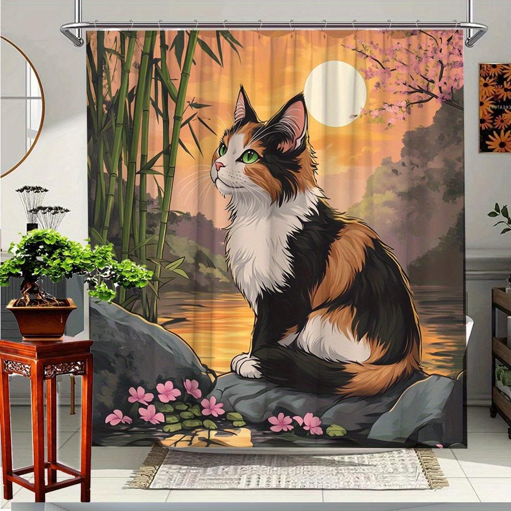 1Pc Cat Sunset Shower Curtain - Colorful Nature Scene With Calico Cat, Bamboo & Cherry Blossoms, Polyester Fabric Bathroom Decor W60H190(CM)-1 Pcs
1Pc Cat Sunset Shower Curtain - Colorful Nature Scene With Calico Cat, Bamboo & Cherry Blossoms, Polyester Fabric Bathroom Decor W60H190(CM)-1 Pcs