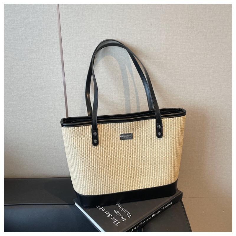 Летняя плетеная соломенная женская сумка новая большая вместимость высокая текстура для поездок на работу на плечо подмышку женская чёрный