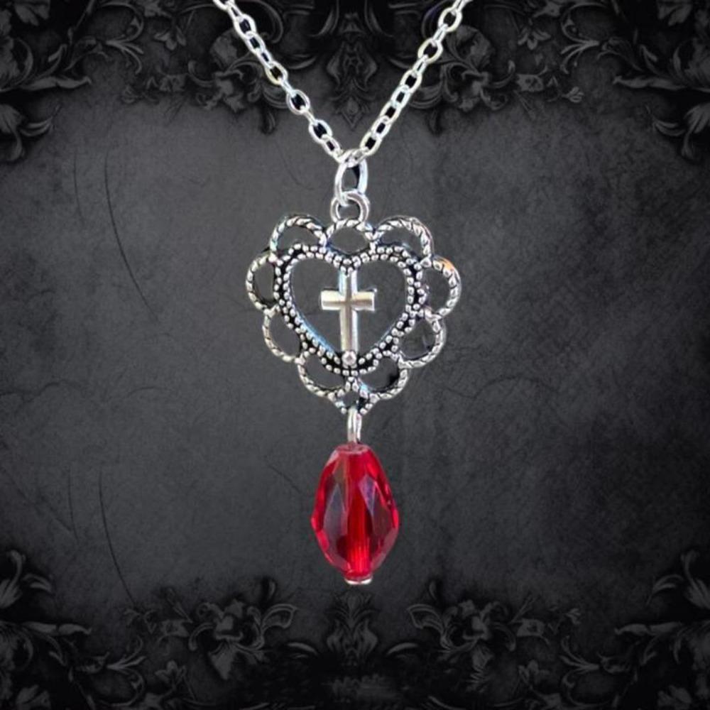 Gothic Ancient Silver Hollowed-out Heart-shaped Central Cross Red Black Crystal Pendant Necklace Earrings Set for Woman Jewelry
Gothic Ancient Silver Hollowed-out Heart-shaped Central Cross Red Black Crystal Pendant Necklace Earrings Set for Woman Jewelry