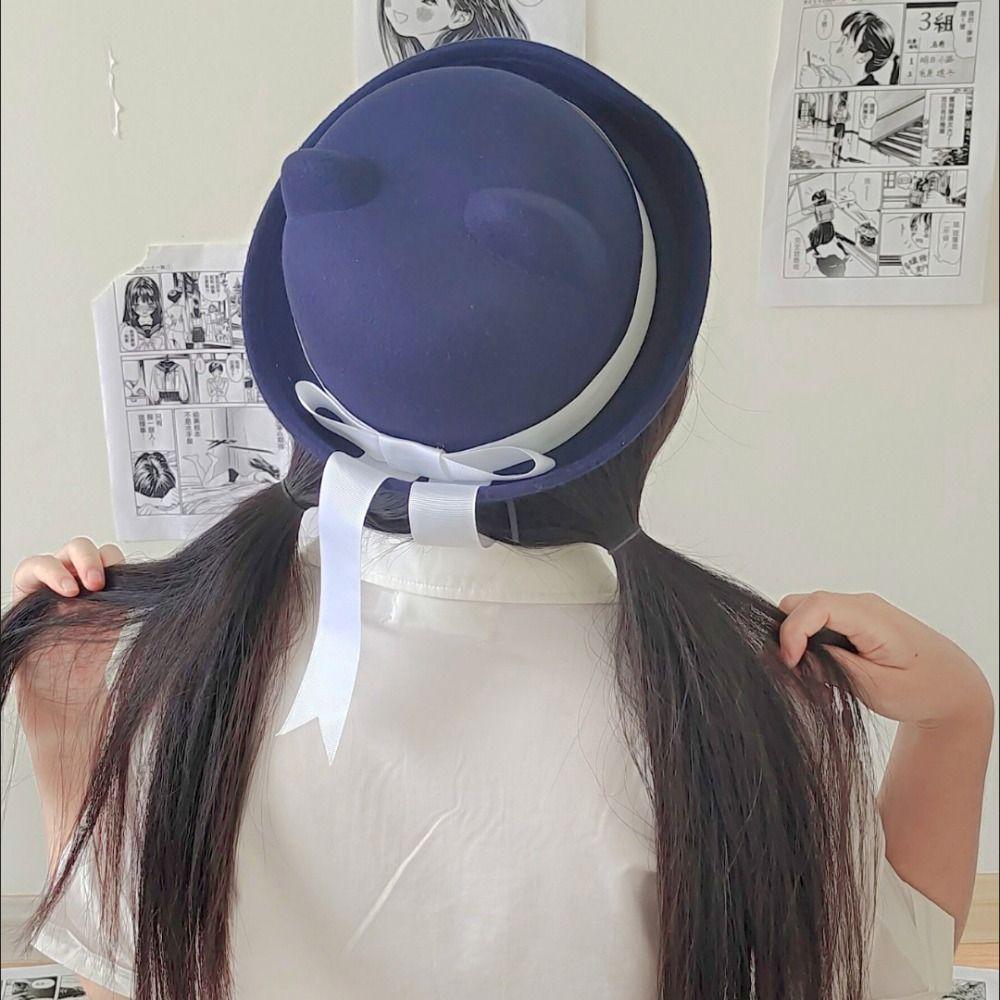 Woolen Round Dome Fedora Hat Cute JK Uniform Cap Sweet Cat Ears Sailor Hat JK Accessories blue-blue bow
Woolen Round Dome Fedora Hat Cute JK Uniform Cap Sweet Cat Ears Sailor Hat JK Accessories blue-blue bow