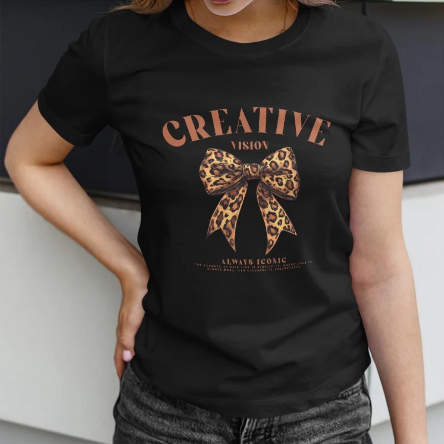 Women s Short Sleeve T Shirt with Leopard Print Bow and CREATIVE VISION Motif Always Iconic! XXXXXL чорний
Women s Short Sleeve T Shirt with Leopard Print Bow and CREATIVE VISION Motif Always Iconic! XXXXXL чорний