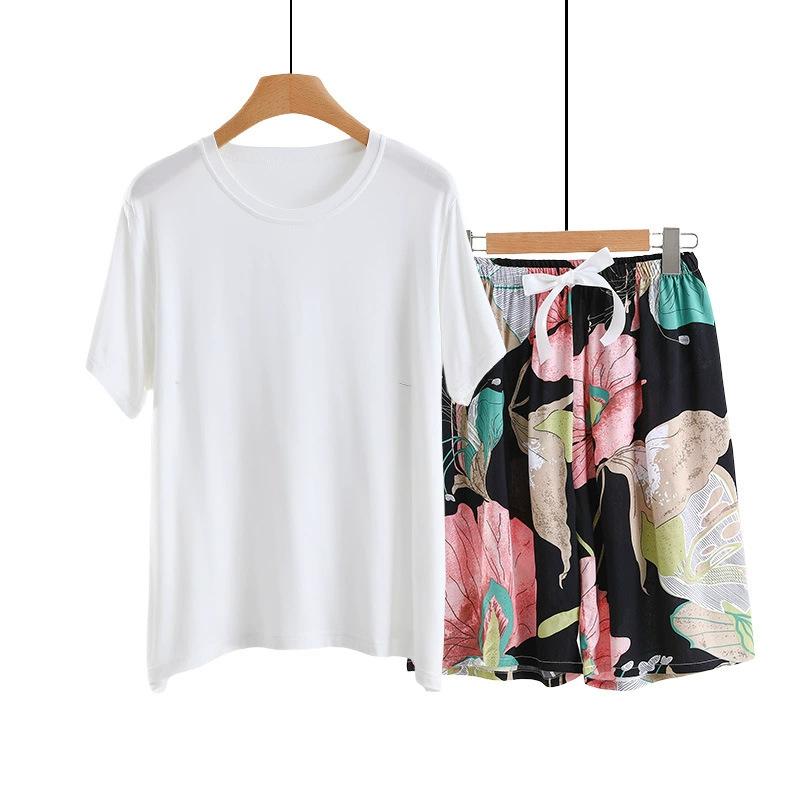 Summer Solid Color Tshirts and Print Shorts Simple Homewear O-Neck Loose Tshirts and Poplin Short Pants Casual Sleepwear Suits M
Summer Solid Color Tshirts and Print Shorts Simple Homewear O-Neck Loose Tshirts and Poplin Short Pants Casual Sleepwear Suits M