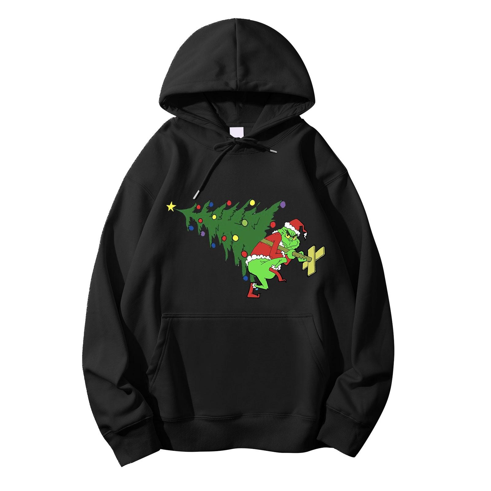 Женский осенне-зимний пуловер с рождественским принтом и капюшоном, флисовая толстовка с длинными рукавами M кофейный