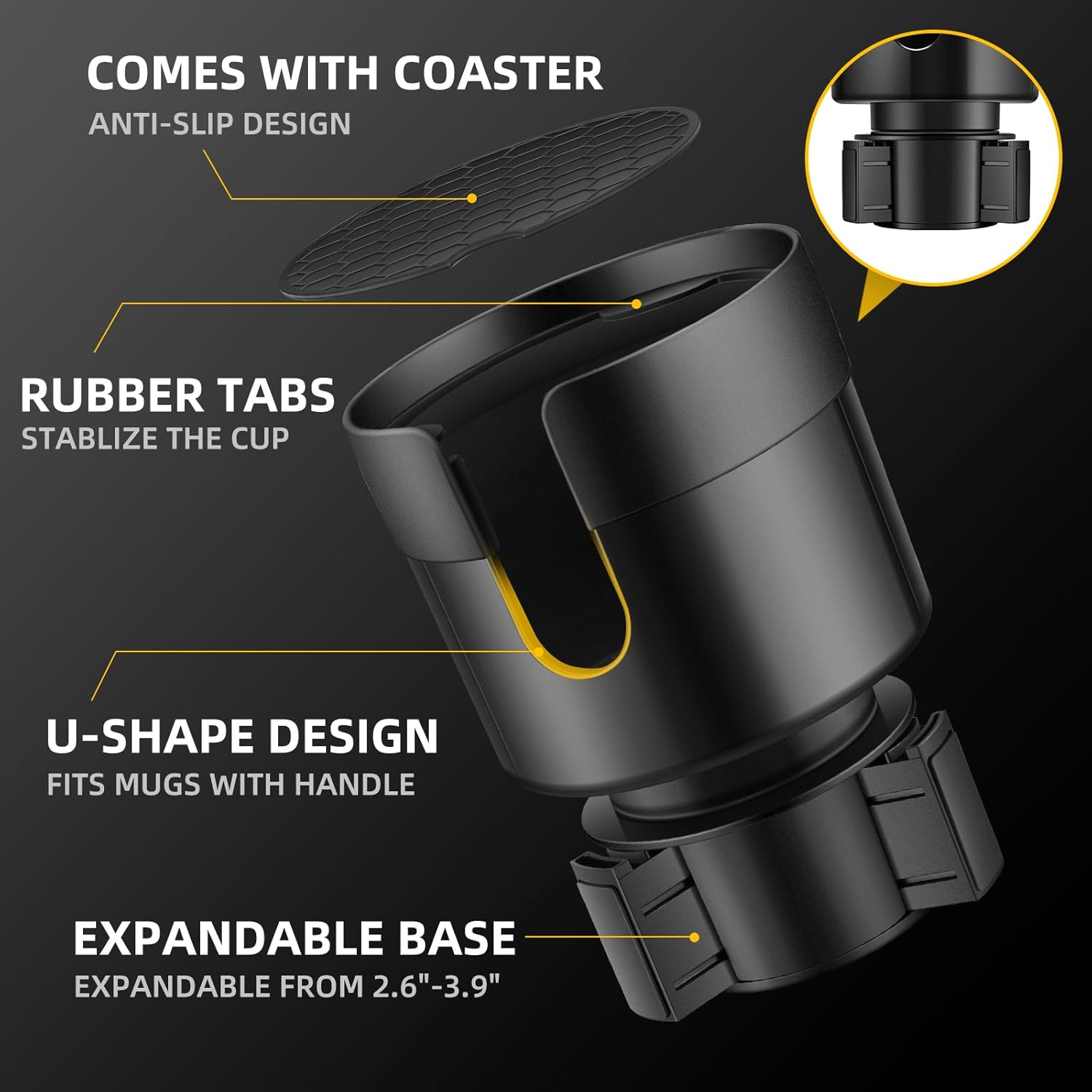 Car Cup Holder Expander, Cup Holder Extender for Car with Adjustable Base, Fits Yeti 24/36/46oz, Hydroflask 32/40oz, Large Bottles in 3 -3.9
Car Cup Holder Expander, Cup Holder Extender for Car with Adjustable Base, Fits Yeti 24/36/46oz, Hydroflask 32/40oz, Large Bottles in 3 -3.9