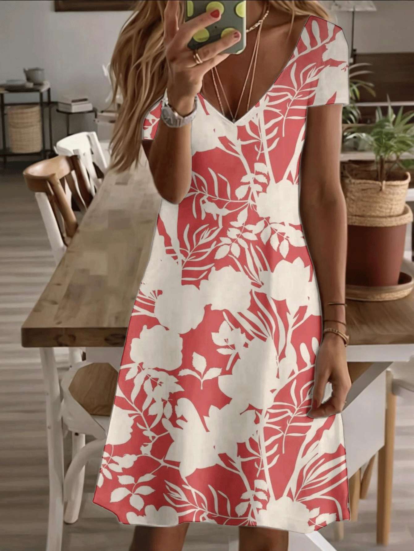 Vneck shortsleeve midi dress tropical floral print pattern 3D premium printing durable casual fashion summer beach outfit elegant women clothing L дубильная кора
Vneck shortsleeve midi dress tropical floral print pattern 3D premium printing durable casual fashion summer beach outfit elegant women clothing L дубильная кора