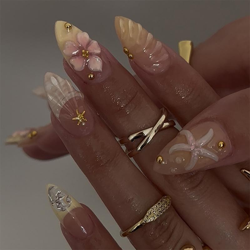European & American Starfish French Flower Almond Fake Nails - Medium-Length, Simple High-End Wearable Nail Art
European & American Starfish French Flower Almond Fake Nails - Medium-Length, Simple High-End Wearable Nail Art