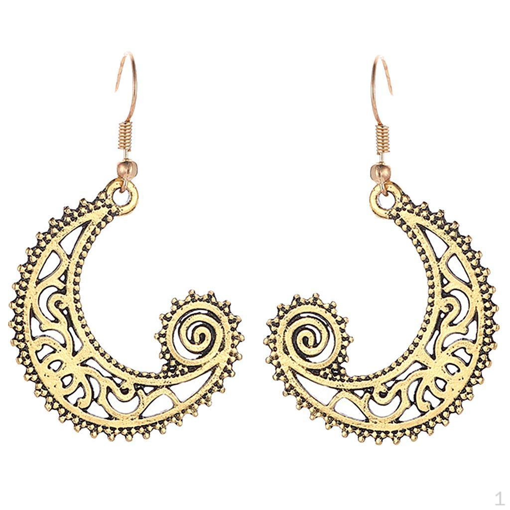 Ethnic Spiral Moon Dangle Earrings Women Hook Ear Studs Antique Gold
Ethnic Spiral Moon Dangle Earrings Women Hook Ear Studs Antique Gold