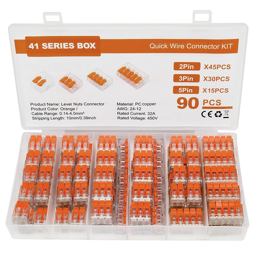 90 PCS 2/3/5 Port Wire Connector Assortment Pack Electrical Lever Wire Connectors Flexible Wires 90 PCS
90 PCS 2/3/5 Port Wire Connector Assortment Pack Electrical Lever Wire Connectors Flexible Wires 90 PCS