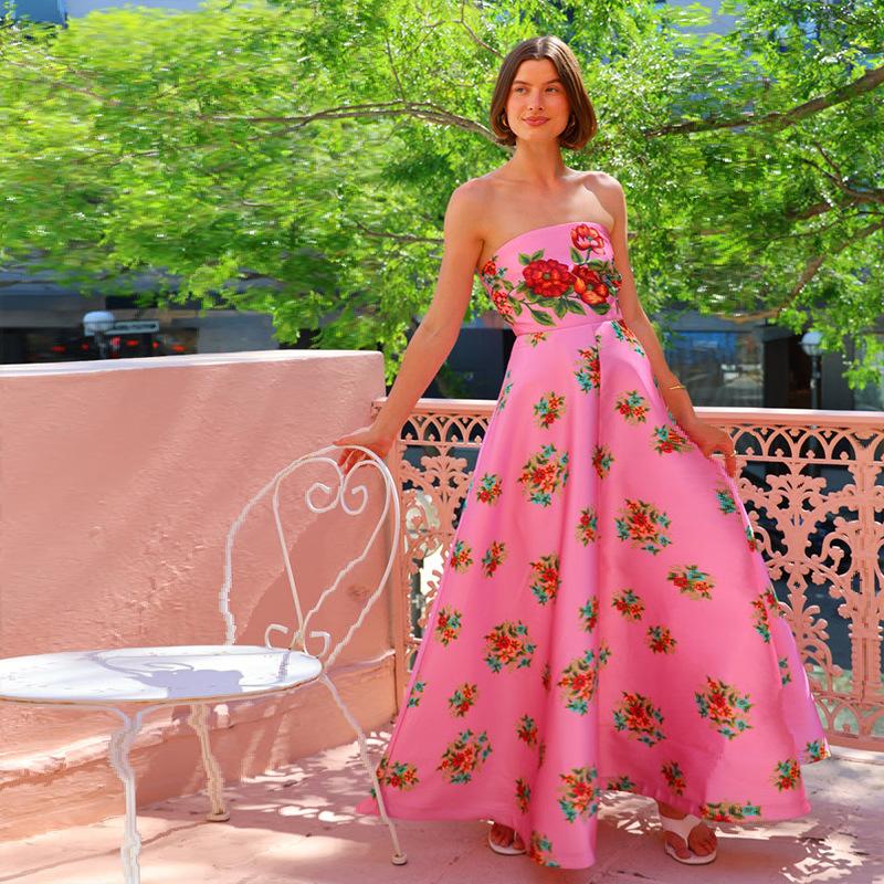 New design sense splicing satin sexy tube top printing high waist dress evening dress XL
New design sense splicing satin sexy tube top printing high waist dress evening dress XL