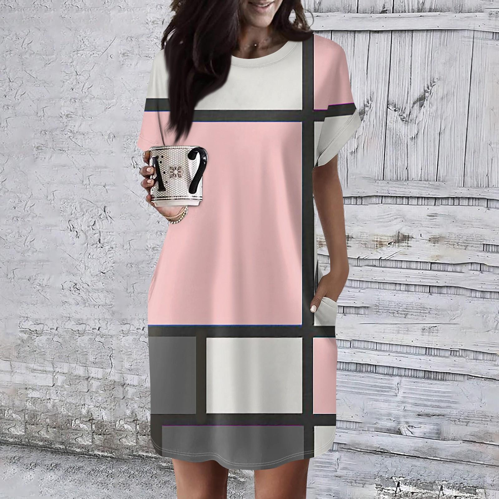 Жіноча сукня з круглим вирізом і короткими рукавами, повсякденні літні сукні-туніки Вільна сукня з кишенею XL рожевий
Жіноча сукня з круглим вирізом і короткими рукавами, повсякденні літні сукні-туніки Вільна сукня з кишенею XL рожевий