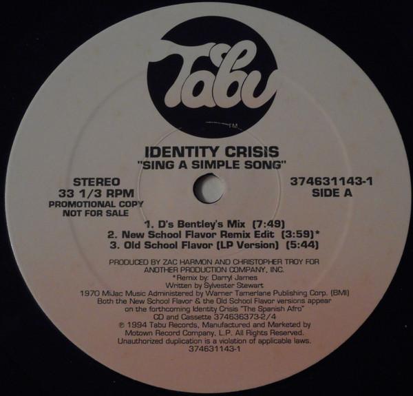 12inch Record IDENTITY CRISIS - Sing A Simple Song 3746311431 Tabu Records 1994 US Dance & Electronica Used
12inch Record IDENTITY CRISIS - Sing A Simple Song 3746311431 Tabu Records 1994 US Dance & Electronica Used