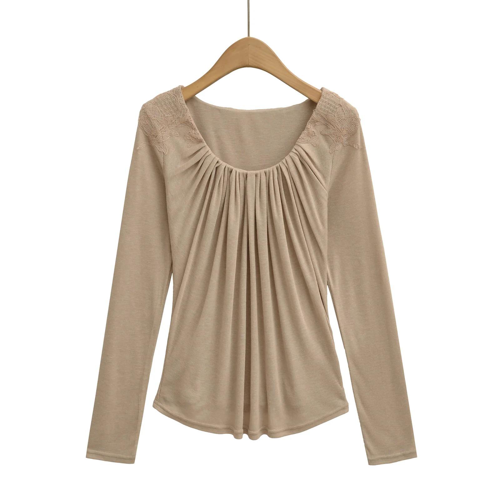 Double-Layer Lace Applique Comfortable Pleated U-Neck Long-Sleeve Feminine Waist-Slimming T-shirt S хаки
Double-Layer Lace Applique Comfortable Pleated U-Neck Long-Sleeve Feminine Waist-Slimming T-shirt S хаки