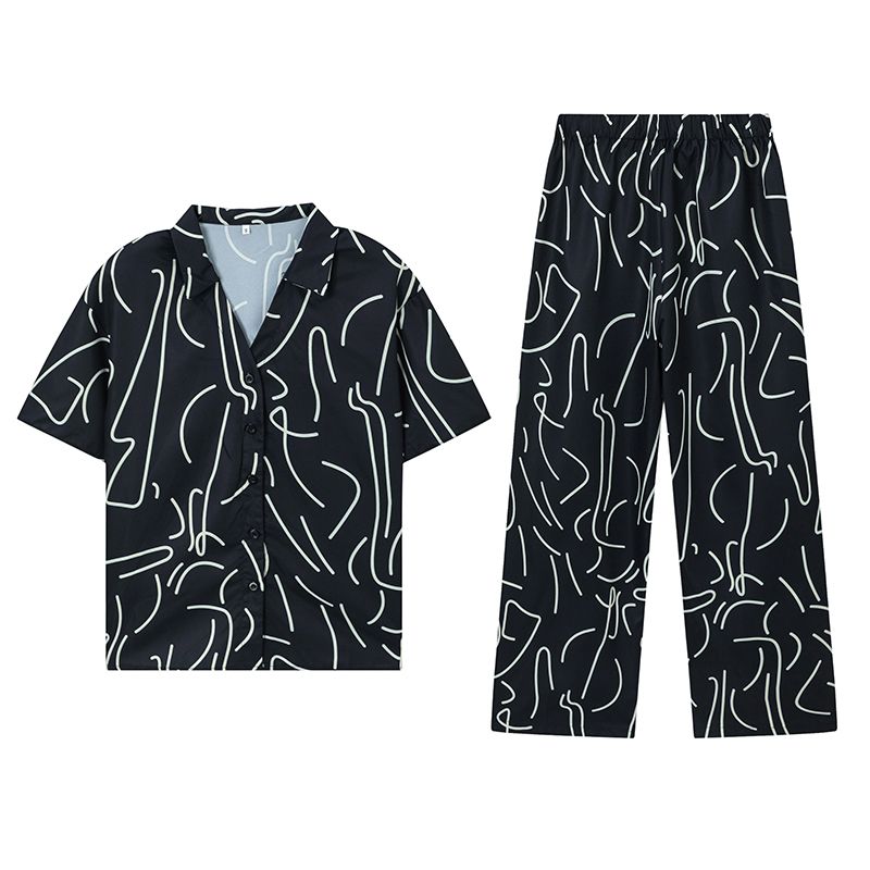 Fashion Wind Spring and Summer New Arrival V-neck Single Breasted Print Loose Short Sleeve Shirt Wide Leg Pants Casual Two-Piece Suit Black(Figure) 2XL
Fashion Wind Spring and Summer New Arrival V-neck Single Breasted Print Loose Short Sleeve Shirt Wide Leg Pants Casual Two-Piece Suit Black(Figure) 2XL
