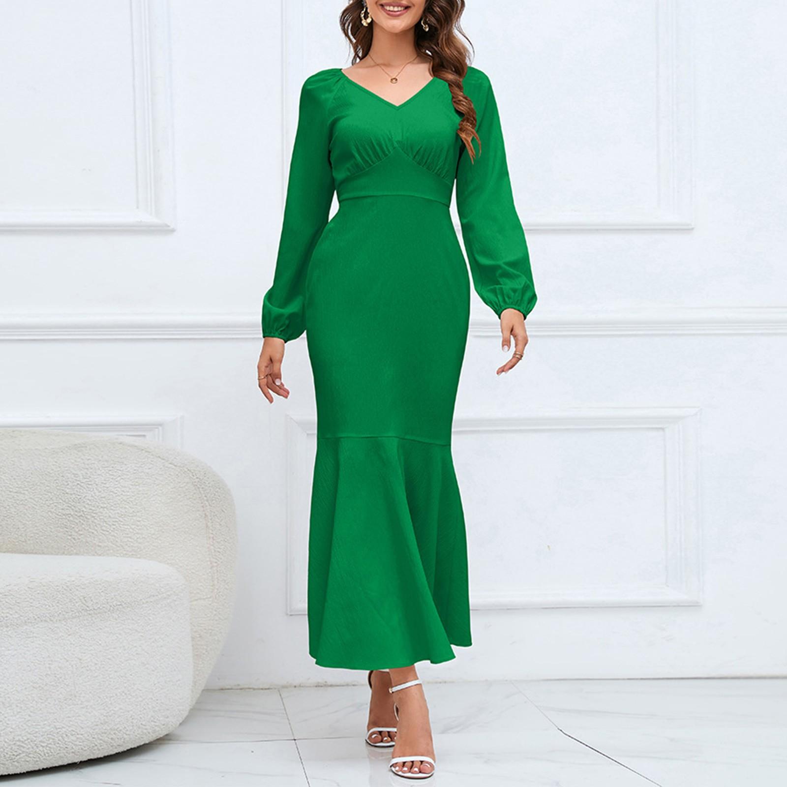 Women s Fashion V-Neck Long Sleeve Waistband Fishtail Dress Long Dress XL зелений
Women s Fashion V-Neck Long Sleeve Waistband Fishtail Dress Long Dress XL зелений