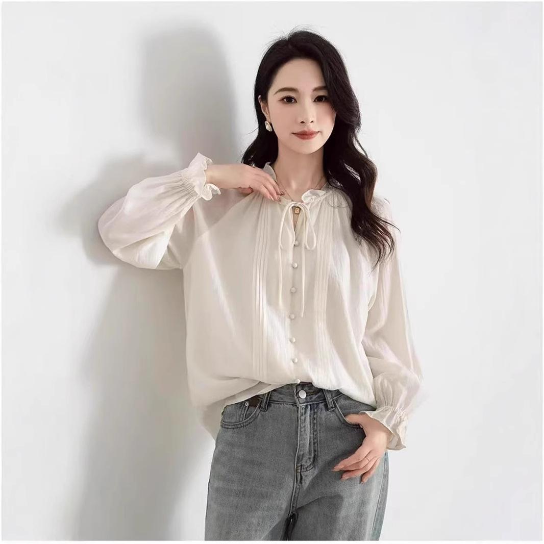 Korean Style Chiffon Blouse: Stand-Up Collar, Tie-Up, Long Sleeve, Slimming Fashion for Women - 2025 Spring Collection Large
Korean Style Chiffon Blouse: Stand-Up Collar, Tie-Up, Long Sleeve, Slimming Fashion for Women - 2025 Spring Collection Large