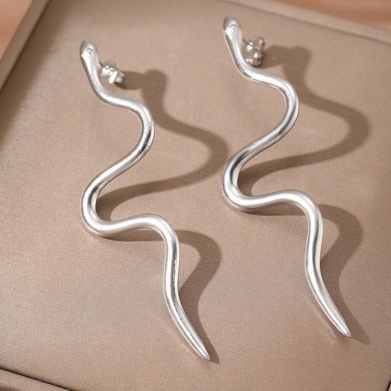 Stainless Steel Gold Color Snake Shaped Pendant Earrings For Women Fashion Metal Curved Wave Geometric Earrings Zircon 2026 New
Stainless Steel Gold Color Snake Shaped Pendant Earrings For Women Fashion Metal Curved Wave Geometric Earrings Zircon 2026 New
