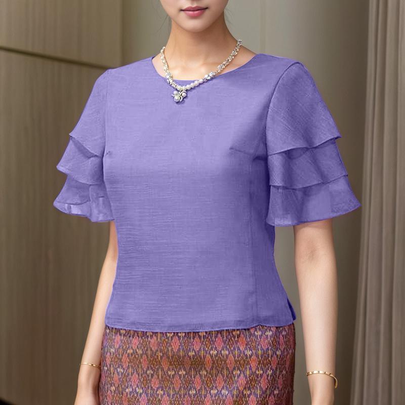 ZANZEA Женская летняя блузка с круглым вырезом, оборками и короткими рукавами, повседневная 3XL фиолетовый
ZANZEA Женская летняя блузка с круглым вырезом, оборками и короткими рукавами, повседневная 3XL фиолетовый