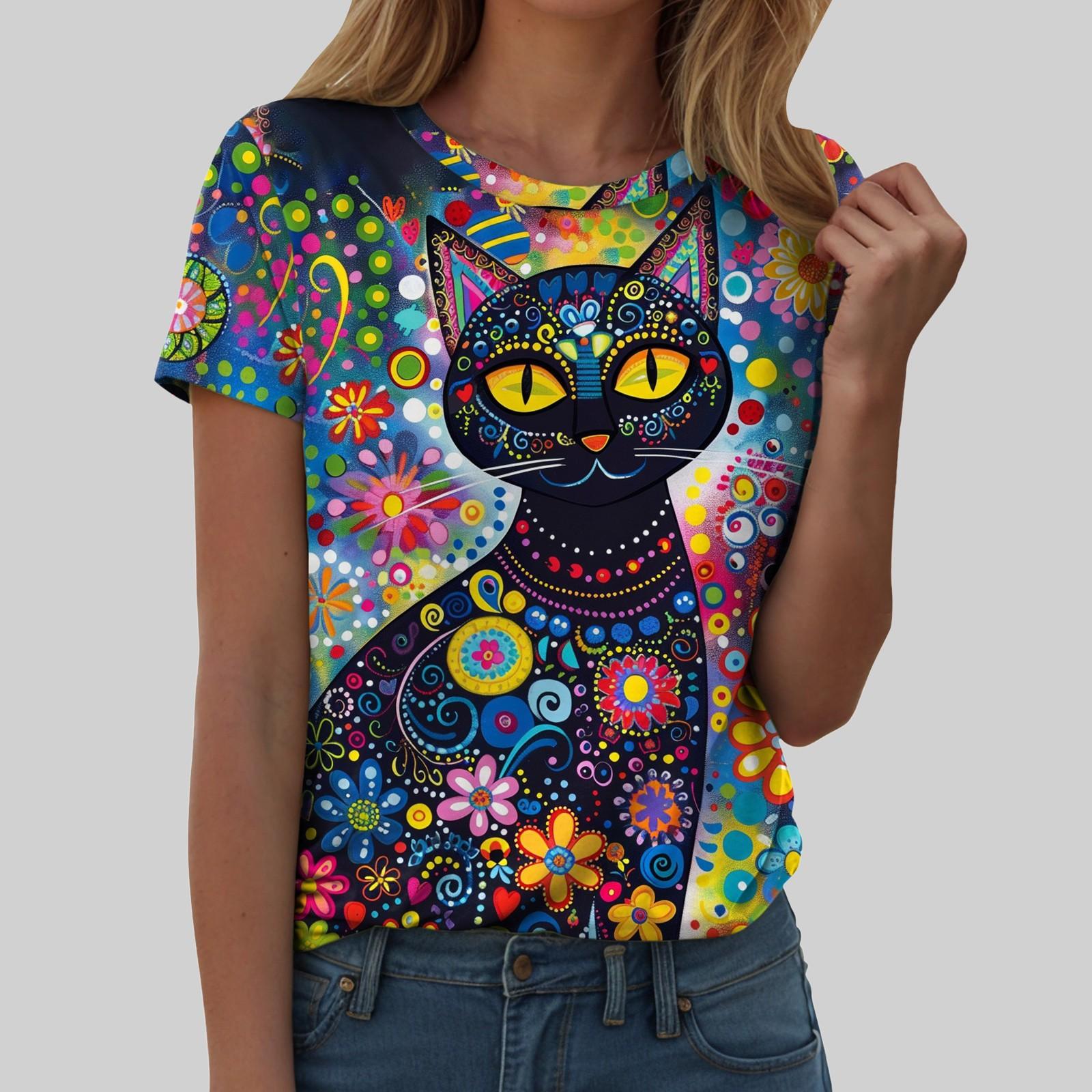 Women s Kitten Print Top Loose Short Sleeve Simple T-Shirts Women’s S светло-синий
Women s Kitten Print Top Loose Short Sleeve Simple T-Shirts Women’s S светло-синий