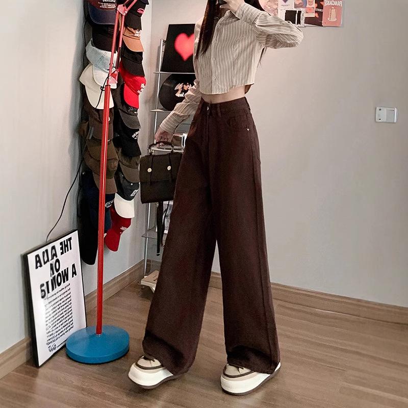 High Waist Plus Size Brown Coffee Wide Leg Jeans - Slimming, Floor-Length, Autumn/Winter 2024 S
High Waist Plus Size Brown Coffee Wide Leg Jeans - Slimming, Floor-Length, Autumn/Winter 2024 S