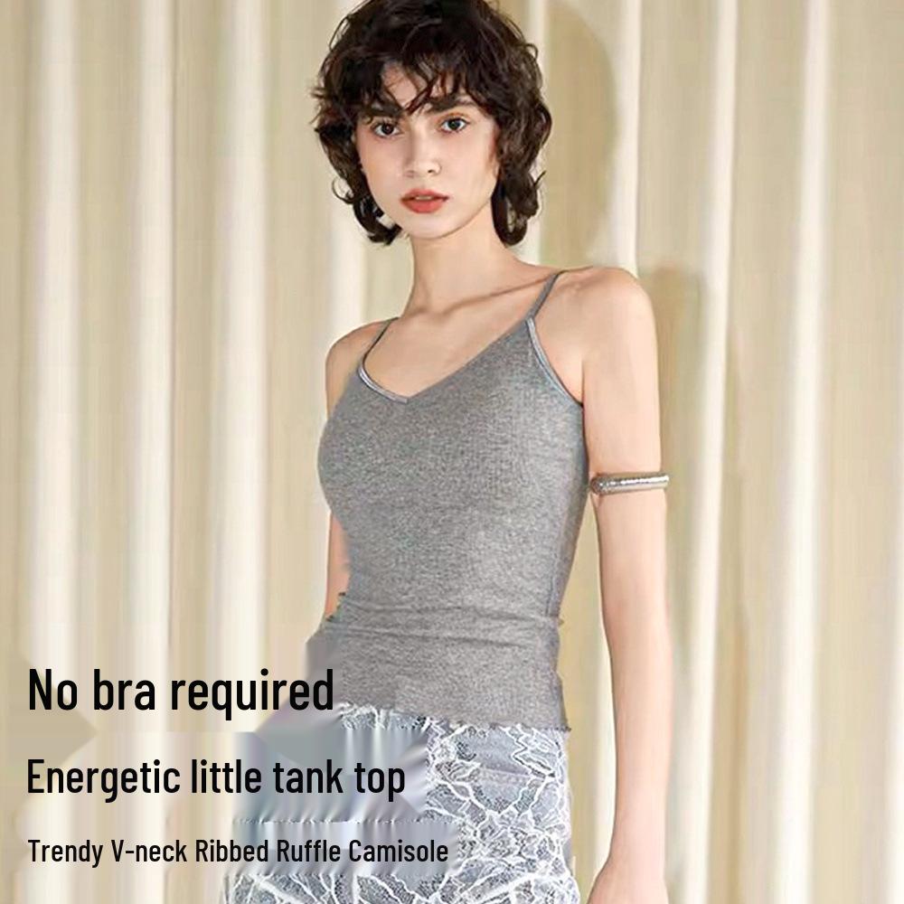 V-Neck Frill Trim Camisole with Cups - Women s Versatile, High Elasticity, Comfortable & Soft, for All Seasons. Medium
V-Neck Frill Trim Camisole with Cups - Women s Versatile, High Elasticity, Comfortable & Soft, for All Seasons. Medium