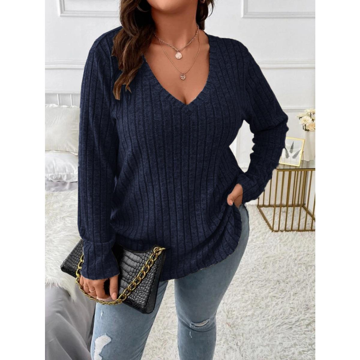 Fall Winter Solid Color Plus Size Women s Top V-neck Long Sleeve Ribbed Brushed Loose Pullover T-shirt 5XL темно-синього кольору
Fall Winter Solid Color Plus Size Women s Top V-neck Long Sleeve Ribbed Brushed Loose Pullover T-shirt 5XL темно-синього кольору