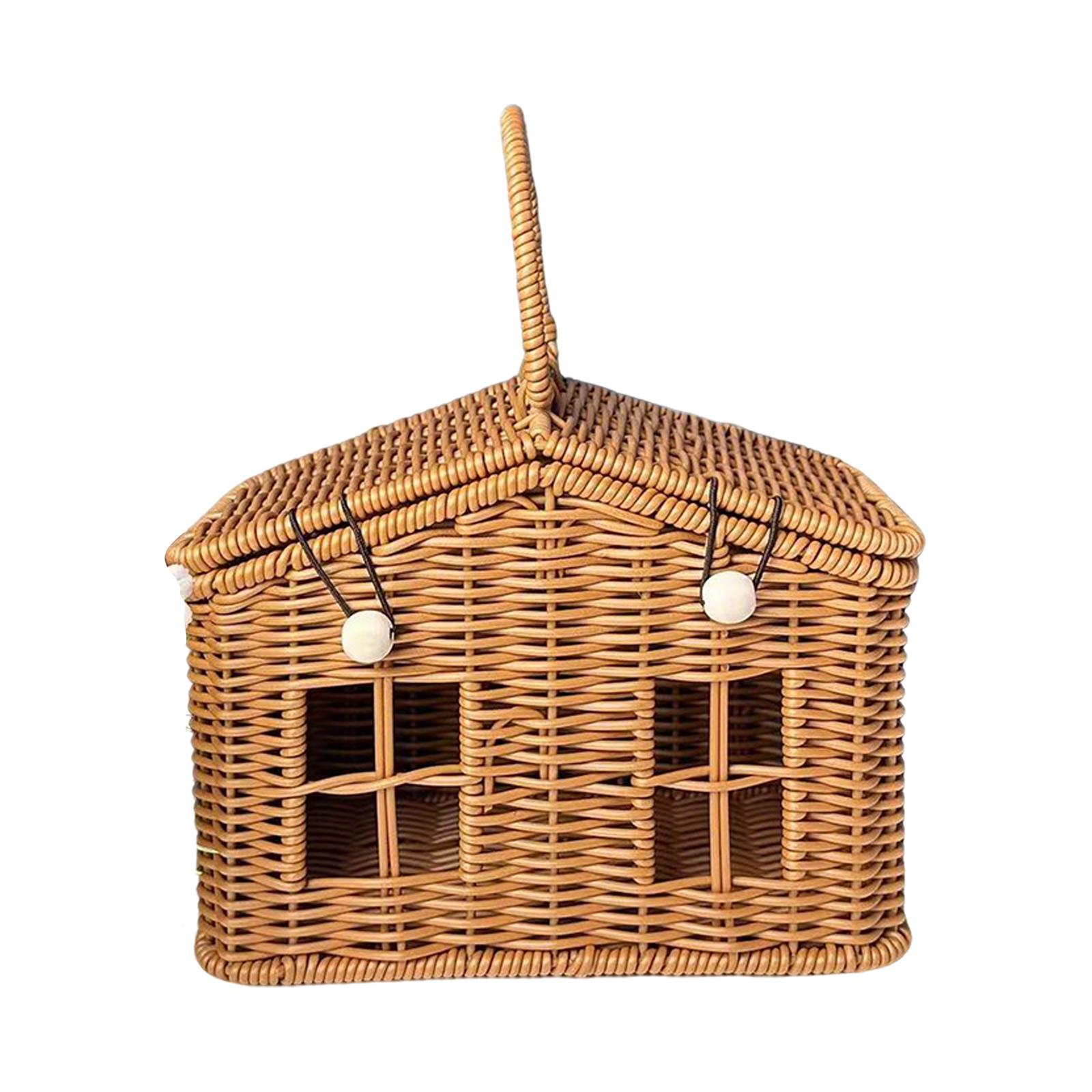 This Plastic Rattan House-shaped Basket, With A Lid And Folding Handle, Is Perfect For Picnics, Easter, Tidying Up, And Other Occasions.
This Plastic Rattan House-shaped Basket, With A Lid And Folding Handle, Is Perfect For Picnics, Easter, Tidying Up, And Other Occasions.