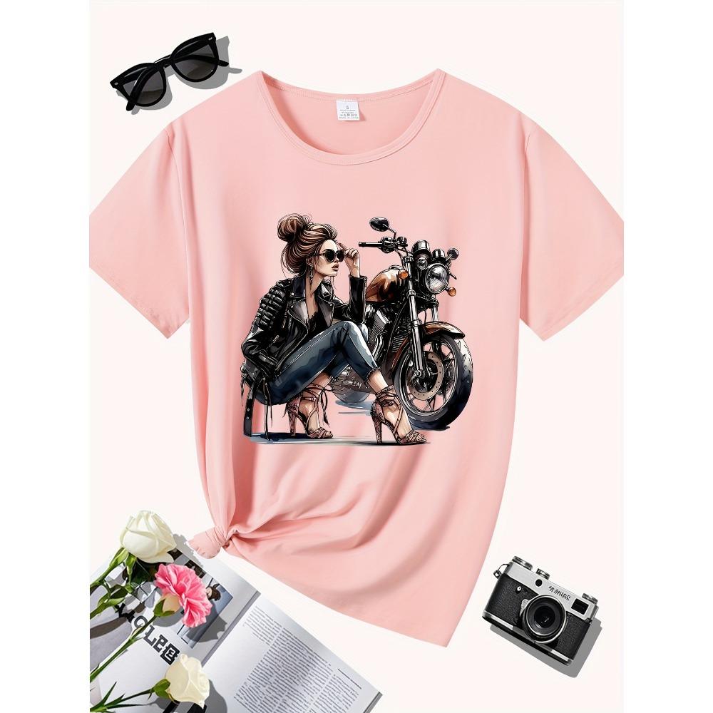 Retro Motorcycle Graphic T-Shirt for Women Elegant Curvy Design Pink with Stylish Woman Motorcycle Print Perfect Summer Outfits XS
Retro Motorcycle Graphic T-Shirt for Women Elegant Curvy Design Pink with Stylish Woman Motorcycle Print Perfect Summer Outfits XS
