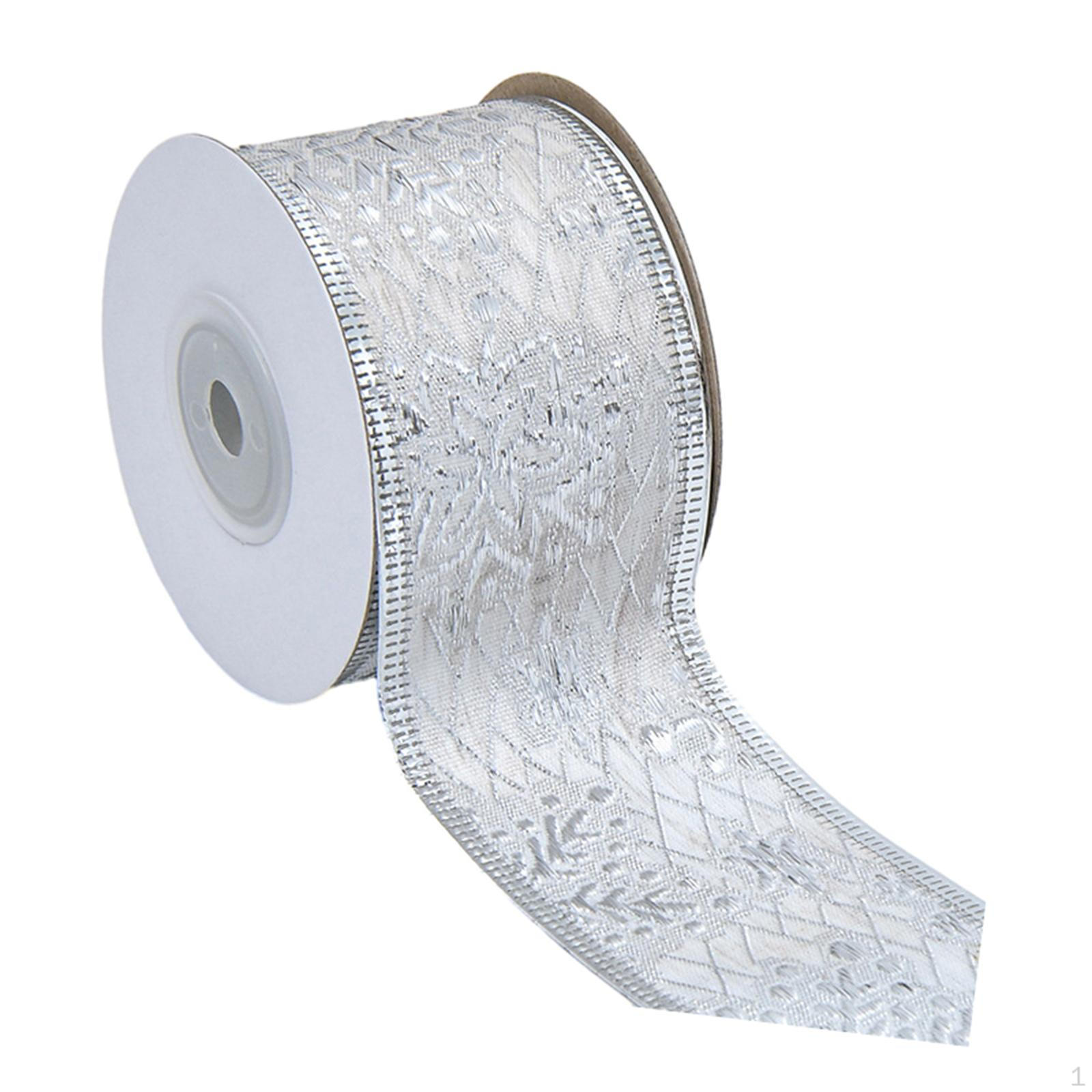30-футовая рождественская лента для упаковки подарков и украшения елки с проволочным краем Silver Snowflake 5cm