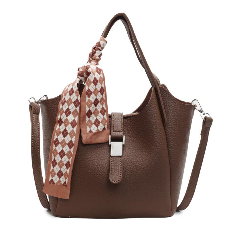 Сумка-корзина для овощей премиум-текстуры, модная, универсальная, портативная, сумка-ведро, сумка на плечо, женская, новая текстура, сумка для ребенка и мамы 27-13-23 темно-коричневого