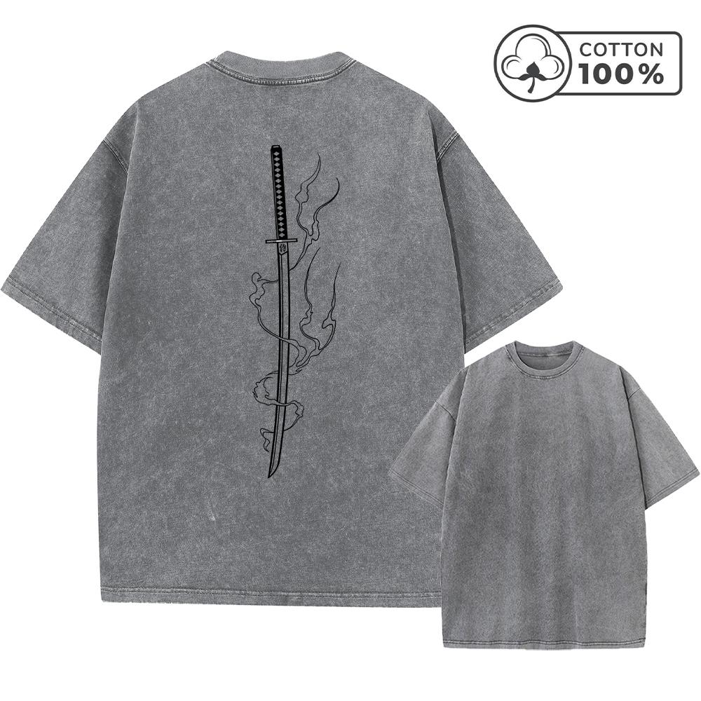 Mens Retro Distressed Washed TShirt With Samurai Sword Print Pure Cotton Crew Neck Short Sleeve Suitable For Daily Commute S
Mens Retro Distressed Washed TShirt With Samurai Sword Print Pure Cotton Crew Neck Short Sleeve Suitable For Daily Commute S