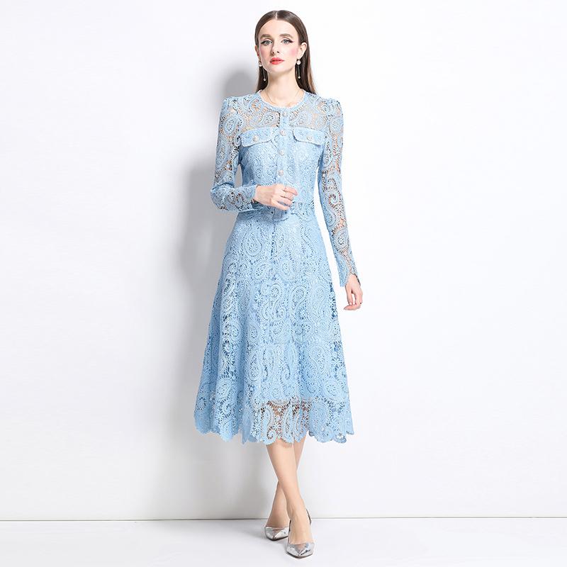 Spring Autumn Women Little Fragrance Luxury Water Soluble Lace Two Piece Set Full Sleeve Blouses Top and Long Maxi Big Swing Skirt Suit S
Spring Autumn Women Little Fragrance Luxury Water Soluble Lace Two Piece Set Full Sleeve Blouses Top and Long Maxi Big Swing Skirt Suit S
