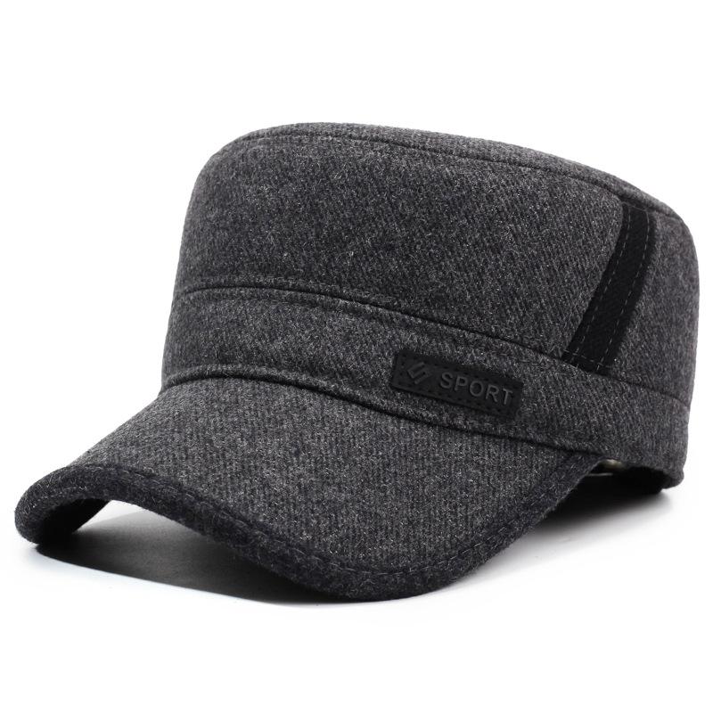 Мужская шапка Осень Зима Хлопковая шапка Бархатная Толстая Теплая шапка Уличная Защищающая от холода Шапка с плоским верхом Шапка с защитой ушей серый