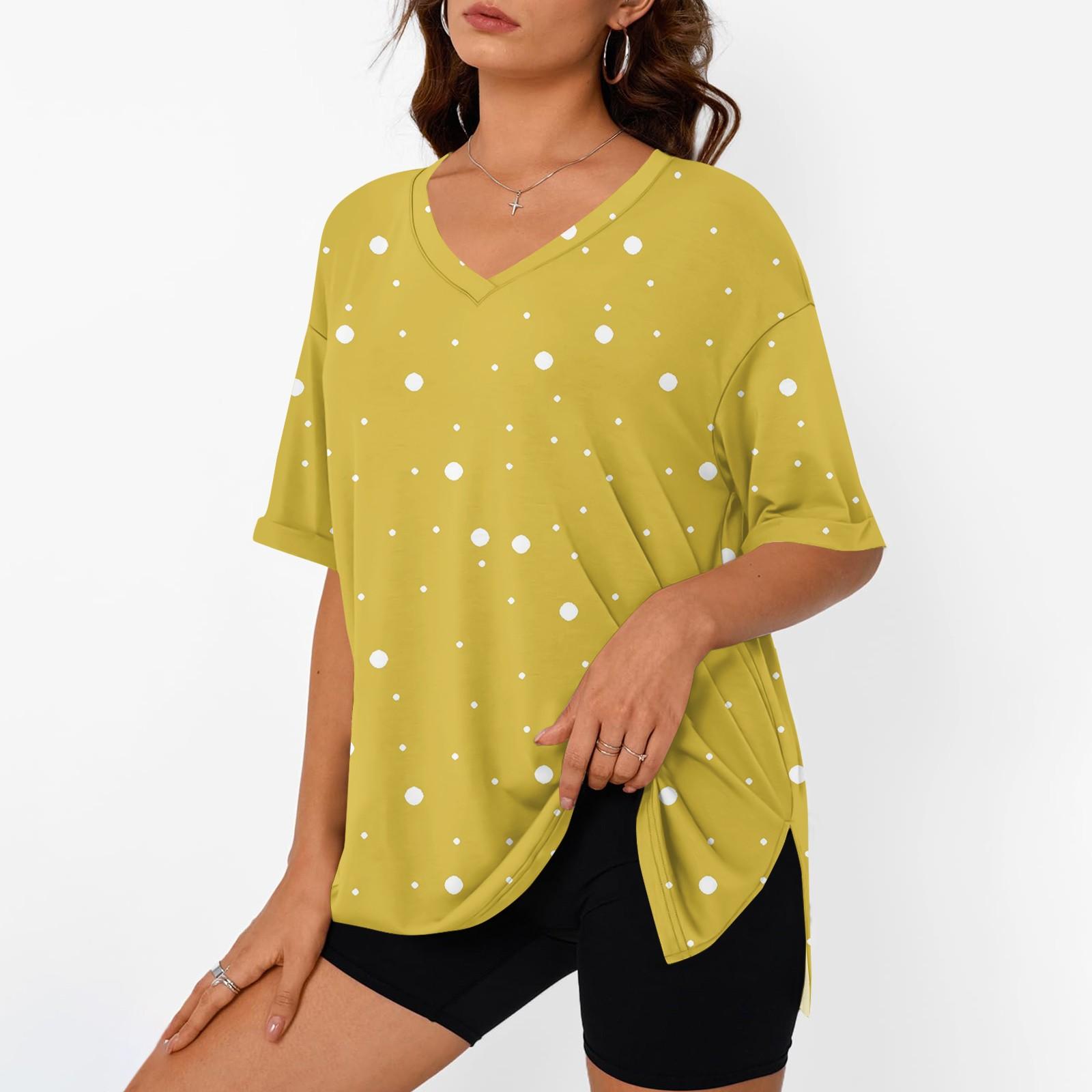 Женские летние повседневные топы с принтом, футболки больших размеров, рубашки с V-образным вырезом и коротким рукавом, повседневные свободные топы XL жёлтый
Женские летние повседневные топы с принтом, футболки больших размеров, рубашки с V-образным вырезом и коротким рукавом, повседневные свободные топы XL жёлтый